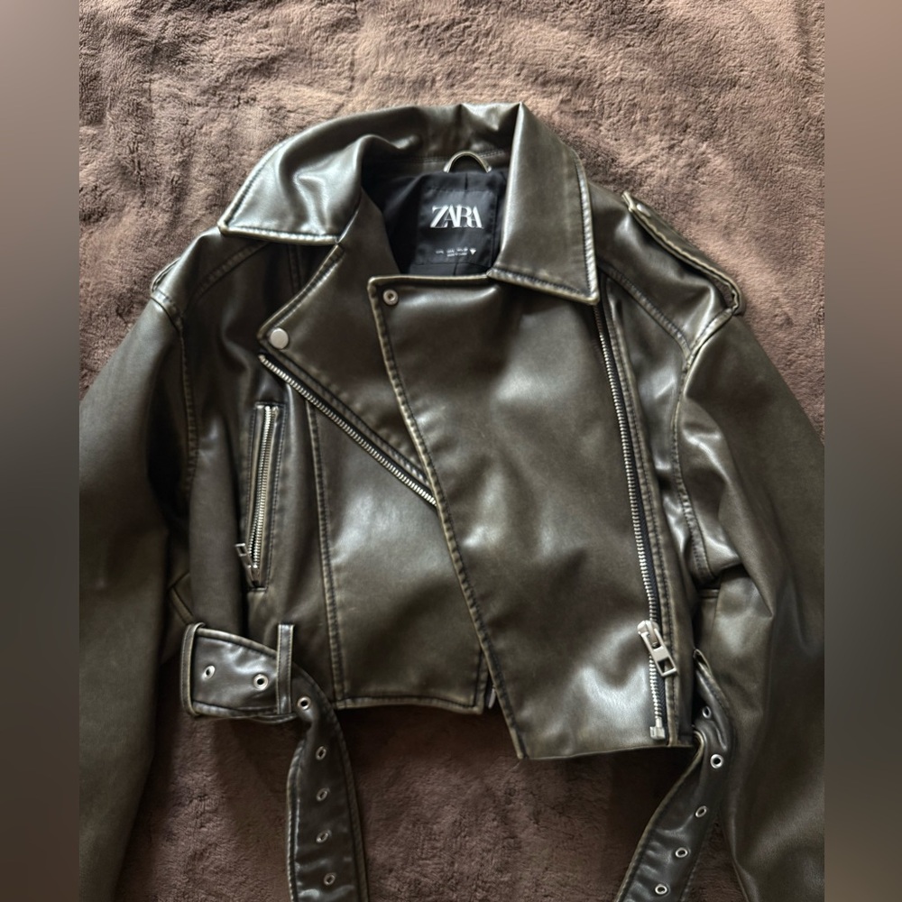 Zara Women's Dark Brown Leather Biker Jacket